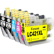 LC421XL LC-421XLVAL LC-421XLVAL rašalo kasetės, kurių vertė yra suderinama su Brother LC421 LC421 LC421XL LC-421XL LC-421XLVAL LC421XLVAL LC421XLVAL LC421XLVAL Brother DCP-J1050DW MFC-J1010DW DCP-J1140DW (2 juodos spalvos, 1 žydra, 1 geltona, 1 purpurinė)