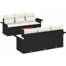 Rantry 7-teiliges Garten Sofa Set mit Kissen Schwarz Poly-Rattan Akazie Gartenlounge Modelis3347271