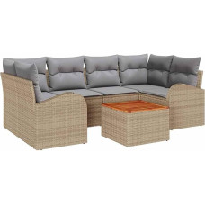 Rantry 7-teiliges Garten Sofa Set mit Kissen Beige Poly Rattan Akazie Gartenlounge Modelis3347532