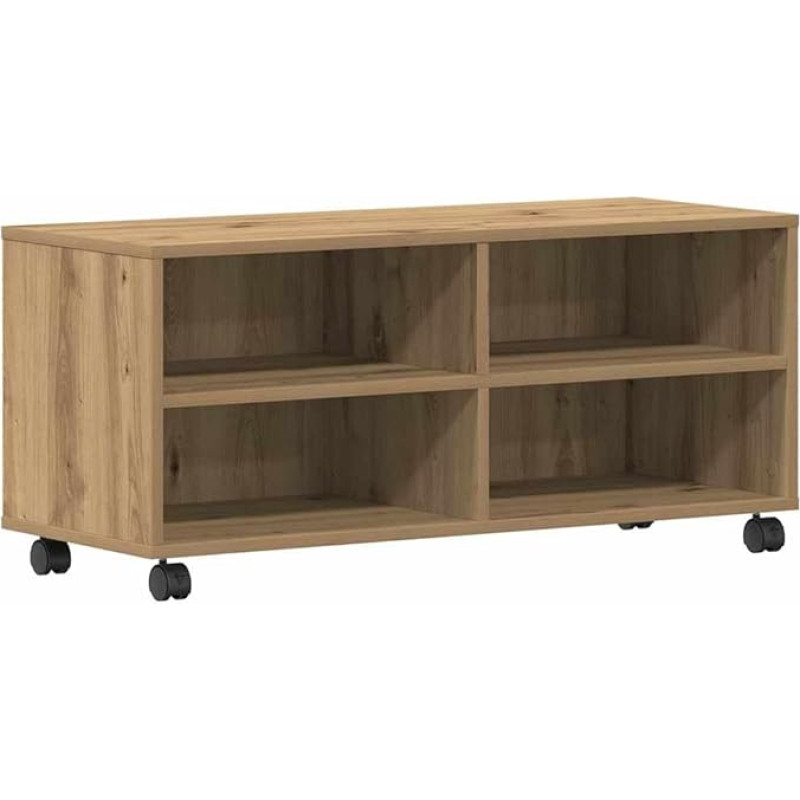 vidaXL Šiuolaikinis pramogų centras iš ąžuolo su įmontuotomis lentynomis ir minkštais judėjimo ratukais, skirtas svetainei | Stilingas TV stendas Bufetinis stalas Baldai Medinis baldas Dizaineris