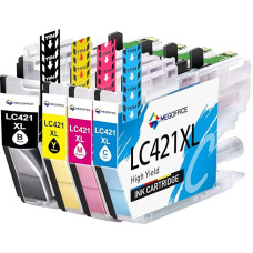 MEGOFFICE LC421XL rašalo kasetės suderinamos su Brother LC 421XL LC-421 XL LC-421XL spausdintuvo kasetėmis, skirtomis DCP-J1050DW DCP-J1140DW MFC-J1010DW spausdintuvams (juoda, žydra, purpurinė, geltona, 4 vnt.)