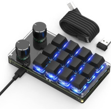 BRIMFORD programuojama makro klaviatūra 2.4G žaidimų klaviatūra 12 klavišų 2 mygtukai Bluetooth USB C Windows Mac OS