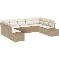 Rantry 9-teiliges Garten Sofa Set mit Kissen Beige Poly Rattan Gartenlounge Modelis3355890