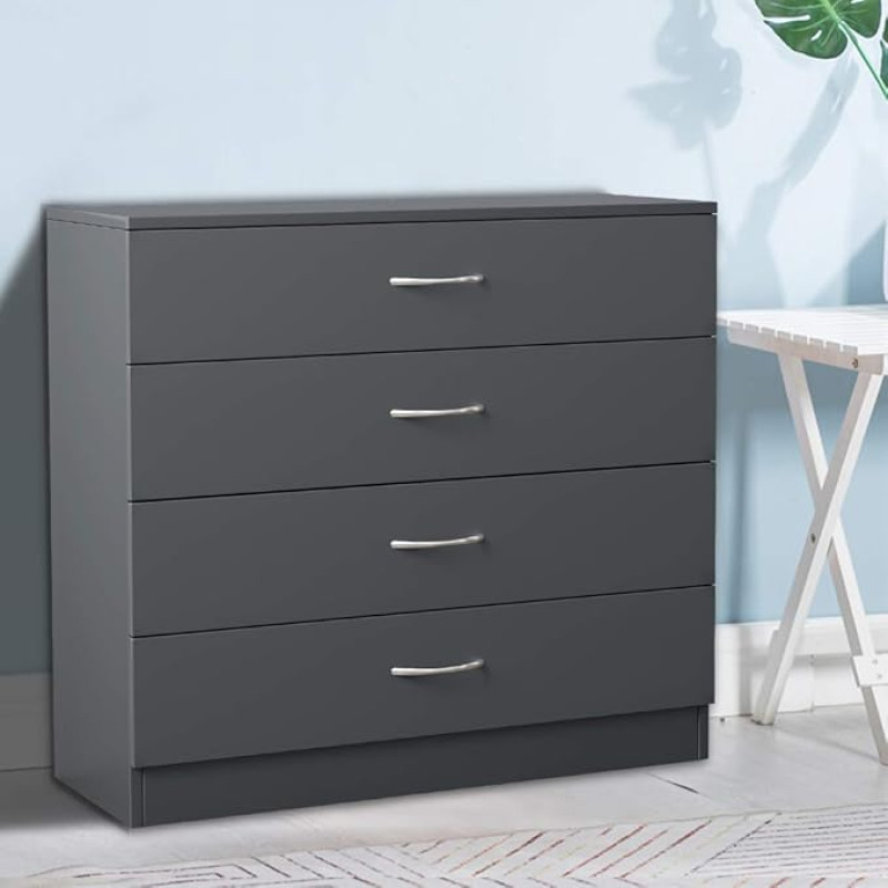 NRG komoda su 4 stalčiais ir metalinėmis rankenomis 75 x 36 x 72 cm pilka