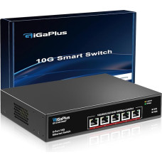 5-Port 10Gb Ethernet Switch, 5 x 10Gbe RJ45 Ports, 100Gbps Switching Capacity, GiGaPlus Unmanaged Switch Easy for 10G NAS, PCs, WiFi7 Routers, 10G Adapter/Power Cards. Desktop or 19