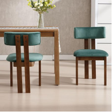 chairus Retro Dining Room Chairs Set of 2 with Backrest, Padded Kitchen Chairs with Solid Wood Legs, Velvet Upholstered Chair for Dining Room, Kitchen, Green