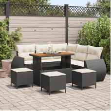 Rantry 9-teiliges Garten-Sofa-Set mit Kissen Schwarz Poly-Rattan Akazie Gartenlounge Modelis3361880