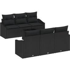Rantry 7-teiliges Garten Sofa Set mit Kissen Schwarz Rattan Gartenlounge Modelis3355282