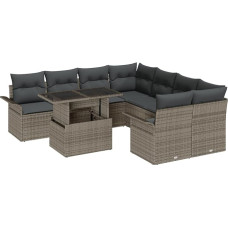 Rantry 9-teiliges Garten Sofa Set mit Kissen Grau Poly-Rattan Gartenlounge Modelis3348255