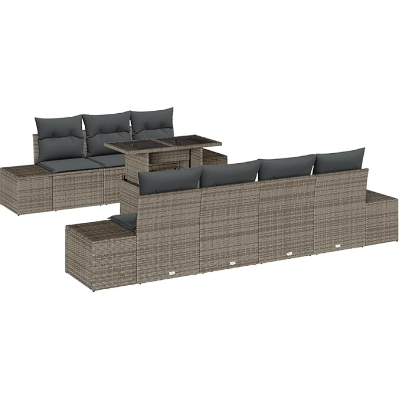 8-teiliges Garten-Sofa-Set mit Kissen Grau Poly-Rattan Gartenlounge Modelis3349125