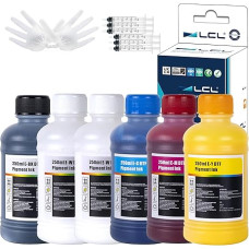 LCL 1500 ml DTF rašalo, DTF perkėlimo rašalo užpildas, skirtas Epson ET-8550, XP-15000, L1800, L805, R1390, R2400, F2000, F2100, F2200, P700, P900, šiluminio perkėlimo spausdinimo rašalo rinkinys (25 0 ml x 6 CMYK 2 Wh)
