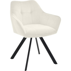 CLP Scott valgomojo kėdė su aksomo arba audinio užvalkalu, virtuvės kėdė su metaliniu rėmu ir grindų apsauga, svetainės minkšta kėdė su porankiais, spalva: Spalva: kreminė, Medžiaga: Spalva: aksomas,