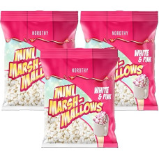 Nordthy Mini Marshmallow White & Pink - Pack of 3 (3 x 160 g) - Cute Marshmallows for Baking, Decorating & Hot Chocolate + Naschwerk Sticker