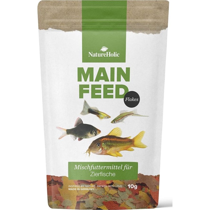 NatureHolic Hauptfeed Flakeed, maistas akvariumo žuvims, visavertis maistas dekoratyvinėms žuvims, skirtas visoms akvariumo žuvims, švelniai pagamintas, pagamintas Vokietijoje, 50 ml