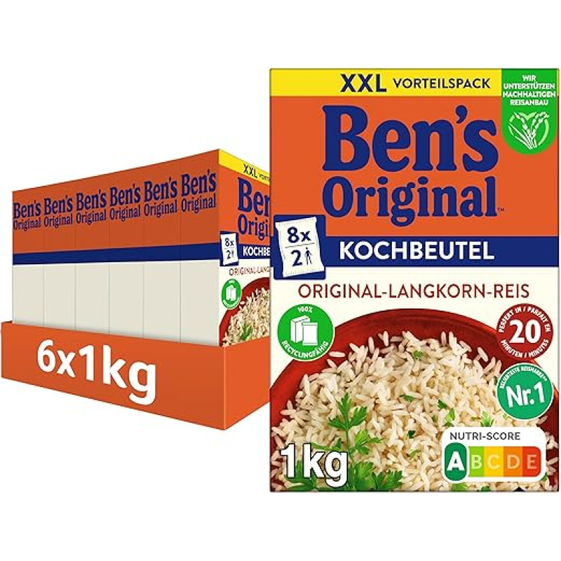 BEN'S ORIGINAL™ Originalūs ilgagrūdžiai ryžiai 20 minučių virimo maiše 6 x 1 kg
