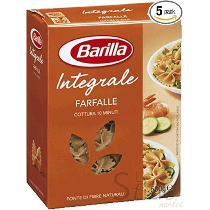 5 x Makaronai Barilla Farfalle integrali viso grūdo itališki makaronai 500 g pakuotė