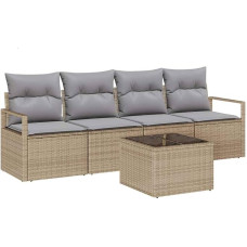 5-teiliges Garten Sofa Set mit Kissen Beige Poly Rattan Gartenlounge Model3354919