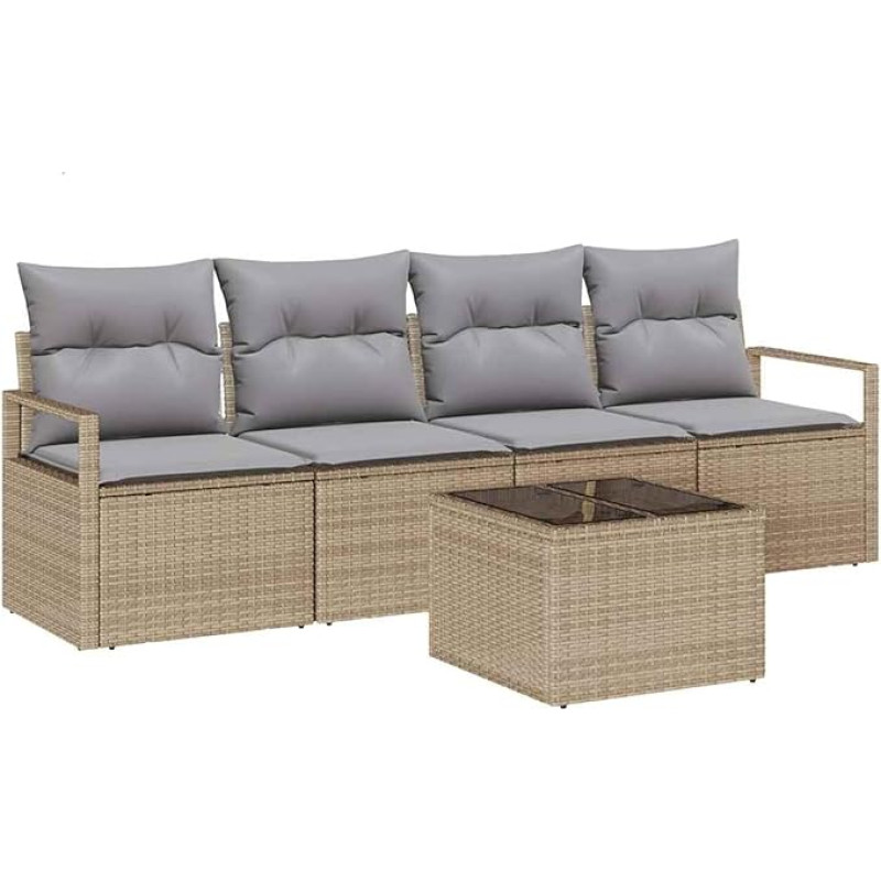 5-teiliges Garten Sofa Set mit Kissen Beige Poly Rattan Gartenlounge Model3354919