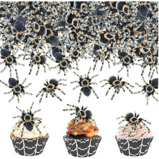 Pakuotė 80 Helovino voras torto dekoracijos, voras Cupcake Toppers, 40 valgomas voras dekoracijos + 40 voras Cupcake Toppers, Helovino šalis Torto apdaila