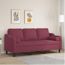 Qnhdfrt 3-vietė sofa Vyno raudona 180 cm audinys Modernus dizainas su dekoratyvinėmis pagalvėlėmis Tvirtas metalinis rėmas svetainei