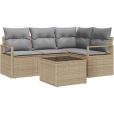 5-teilige Garten Sofa Set mit Kissen schwarzes Poly Rattan Gartenlounge Modelis3346370