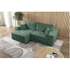 Kaiser Möbel, kampinė sofa su miego funkcija, su lovos dėže, sofa lova Bohoo, dizainerio sofa, modernaus dizaino sofa, minkštas kampas, laisvai pastatoma, audinys Raven Light Green, dešinė