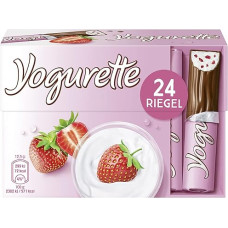 Yogurette Strawberry Bar - Fruity Fresh Taste of Skim Milk Yogurt, Strawberries & Delicate Milk Chocolate - Snack for Between Meals - 1 Pack of 24 Individually Wrapped Bars, 300g