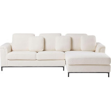 Beliani Oslo Bouclé Modern Corner Sofa Fabric Cover 3 Dekoratyvinės pagalvėlės Baltos spalvos kairėje pusėje