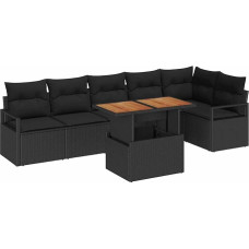 Rantry 7-teiliges Garten Sofa Set mit Kissen Schwarz Poly Rattan Gartenlounge Modelis3358459