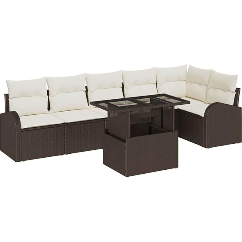 Rantry 7-teiliges Garten-Sofa-Set mit Kissen Braun Poly Rattan Gartenlounge Modelis3348654