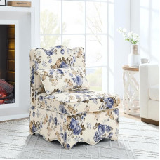 Ball & Cast Flannel Upholstered Armchair Classic American Style Floral Design Fabric Dining Chair Comfortable Farmhouse Accent Chair with Padded Seat and Back for