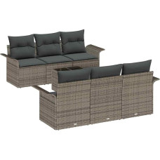 Rantry 7-teiliges Garten-Sofa-Set mit Kissen in Grau aus Poly-Rattan Gartenlounge Modelis3345249