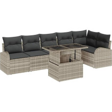 Rantry 7-teiliges Garten Sofa Set mit Kissen in Hellgrau aus Poly Rattan Gartenlounge Modelis3348658
