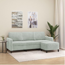 3 asmenų sofa su kabykla Hellgrau 180 cm Samt - Modernes Design, Robuste Konstruktion für Wohnzimmer, Lounge und Balkon