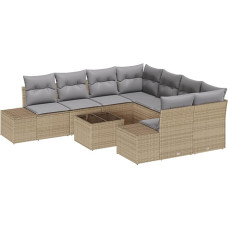 9-teiliges Garten Sofaset mit Kissen Beige Poly Rattan Gartenlounge Modelis3355669