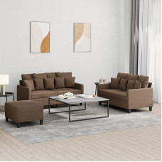 Braunes 2-Sitzer-Sofa mit Fußhocker, 120/140 cm, Stoff & Metall, Schaumstofffüllung - Sofagarnitur Model3201659