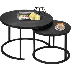 Apvalūs lizdiniai kavos staliukai su tvirtu metaliniu rėmu, skirti svetainei, balkonui, biurui, juodi