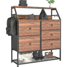 Dripex Chest of Drawers with 5 Drawers Made of Fabric Handles, Storage Chest with Wooden Top and Shoe Rack in Industrial Design, Metal Cabinet for Bedroom, Living Room, Vintage Brown/Black