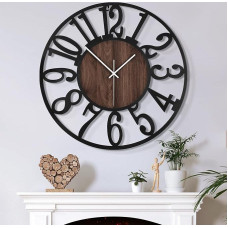 Large Wall Clock Ticking Sounds, 50 cm/20 Inch Silent, Silent, Battery Operated, Modern, Oversized, Retro Vintage Oversized Wall Clock for Living Room, Bedroom and Kitchen
