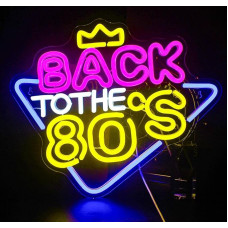 Looklight Back to The 80's Neon Sign Colorful LED Neon Light for 80s Party Decoration USB 80s Crown Letter Neon Light for Bedroom Business Business Birthday Anniversary Party Home Bar Club