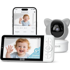 GHB Baby Monitor with Camera App WiFi 2K IPS 5 Inch WiFi Baby Monitor PTZ 350°/65° VOX Motion / Noise / Wine Detection Night Vision 4 Zoom Night