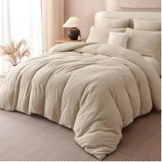 Lanqinglv Pliušinė patalynė 200 x 220 cm, pūkuotas Teddy Fleece, smėlio spalvos, kašmyro liesti Oeko-Tex šilta žiemos patalynė, šiltas dvipusis antklodės užvalkalas ir 2 pagalvių užvalkalai 80 x 80 cm su užtrauktuku