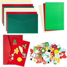 Patelai 8 Packs Christmas Card Craft Set Including Blank Greeting Cards with Envelopes and 80 Assorted Christmas Stickers Christmas Craft Supplies for Holiday School Art Project
