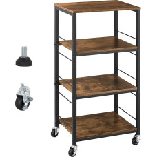 Kitchen Island Trolley, Kitchen Trolley on Wheels, Rolling Cart with Storage Organiser, 4-Tier Farmhouse Serving Trolley Stand with Wooden Table Shelf Units for Bathroom, Office, Industrial, Brown