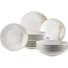 Mäser Set of 6 White and Beige Stoneware Ossia Plates