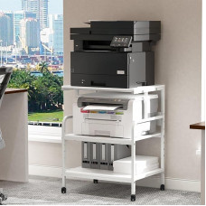 3-Tier Printer Stand, Large Printer Desk on Wheels, Movable Copy Stand, Heavy Duty Rolling Printer Cart with Storage Rack, PrinterHolder Multifunctional Trolley for Office, Home