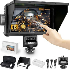 VILTROX DC-550 Pro 5,5 colių 1200 nitų jutiklinis kameros lauko monitorius, 4K 10bit HDMI įvestis / išvestis, 1920x1080, su 3D LUT, fokusavimo pikiruote, bangų forma, klaidingomis spalvomis, su akumuliatoriumi, apsauginiu gaubtu nuo saulės