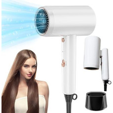 Hair Dryer 2400 W AC Motor, Quick Heating, Foldable Ion Hair Dryer, 3 Temp and 2 Gangs, Hair Dryer with Constant Temperature, Anti Frizz, Hair Dryer with Concentrators (White)