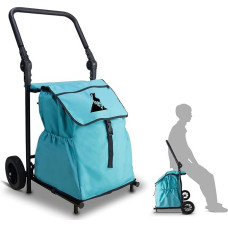 Foldable Shopping Trolley, 50kg Load Capacity, Shopping Trolley, Hand Cart for Shopping or Transporting Goods, Foldable Multi-Purpose Cart with 120L Removable Bag and Seat (Turquoise)