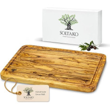 SOLTAKO Chopping Board Olive Wood with Juice Groove 40 x 30 cm 